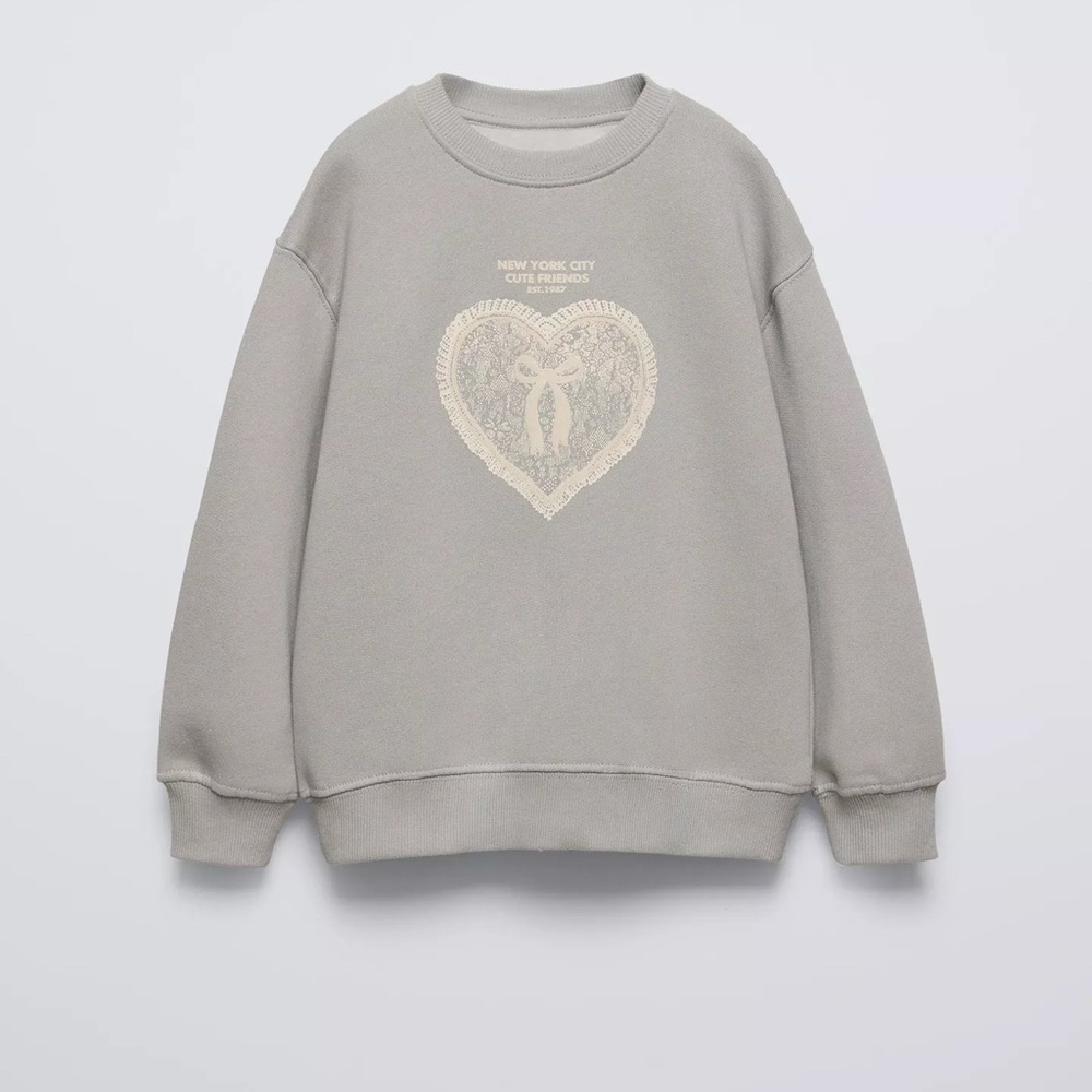 ZARA  RAISED HEART SWEATSHIRT